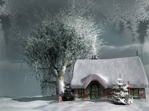 Old cottage in winter