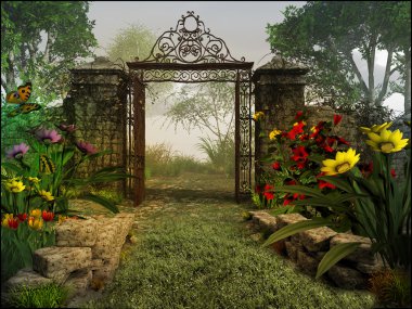 Gate to magic garden clipart
