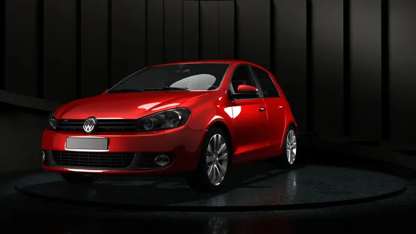 Beautiful red car in a car showroom — 스톡 사진