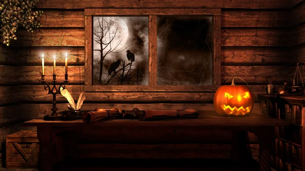 Halloween in der alten Hütte — Stockfoto