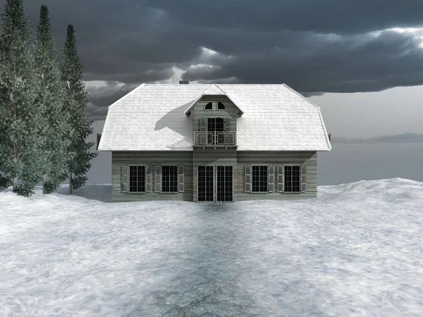 House in the snowy valley — Stock Photo, Image