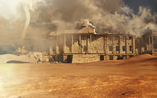 Destroyed building on the desert — Stock Photo, Image