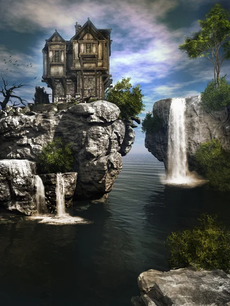 Das Haus über dem Wasserfall — Stockfoto