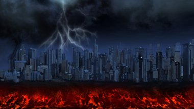 bir şehir üzerinde fırtına