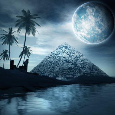 Night scene with old pyramid clipart