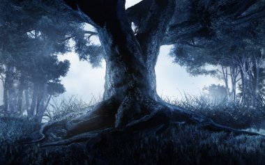 karanlık ormanın ortasında ağaç