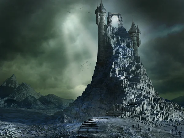 yüksek bir dağın tepesinde büyülü portal