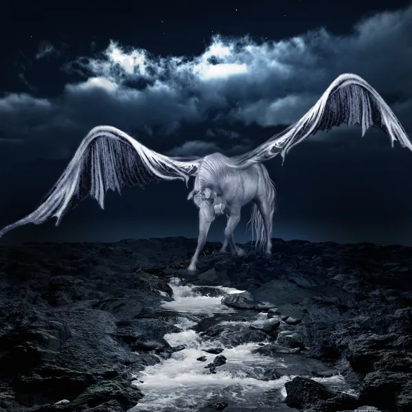 Pegasus drinking from a stream — Stock Photo, Image