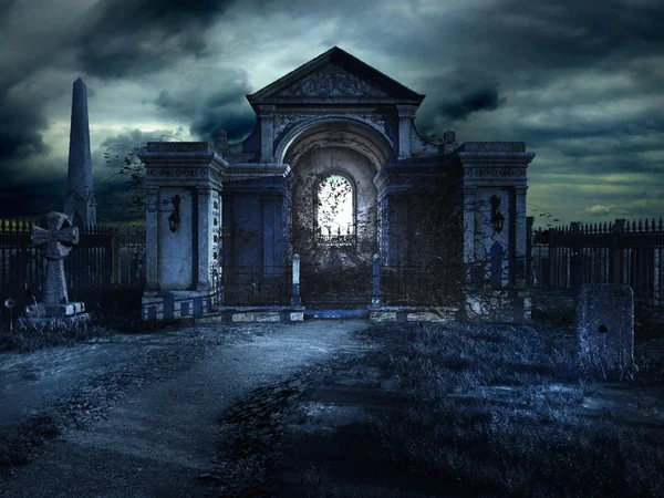 Cementery crypt at night Royalty Free Stock Images