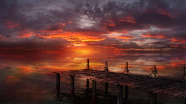 Céu vermelho sobre o lago — Fotografia de Stock