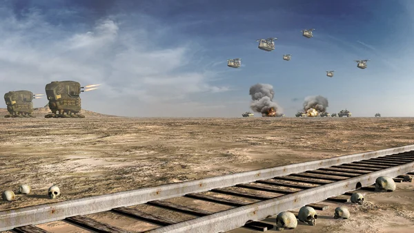 Battle scenery with futuristic machines — Stock Photo, Image