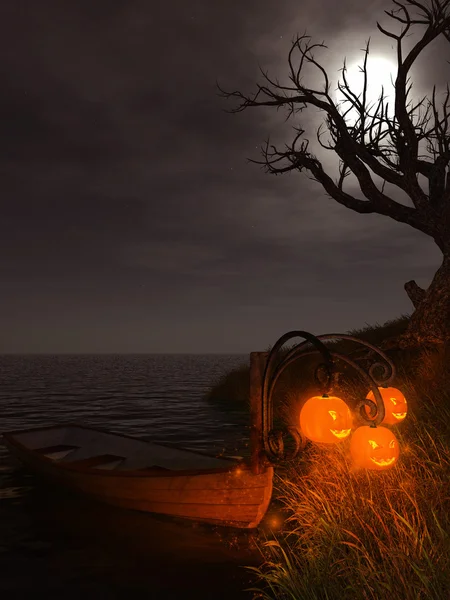 Barca con zucca di Halloween — Foto Stock