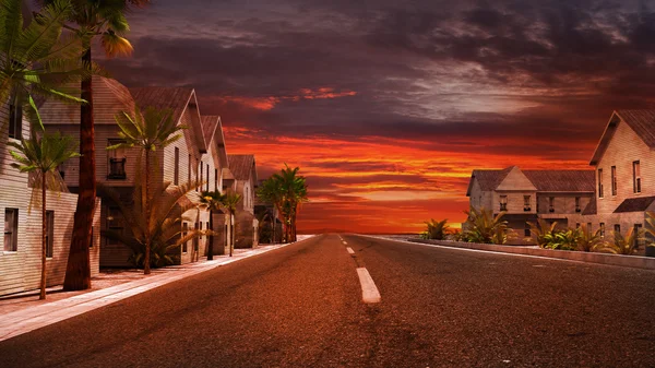 Tramonto in una città tropicale — Foto Stock