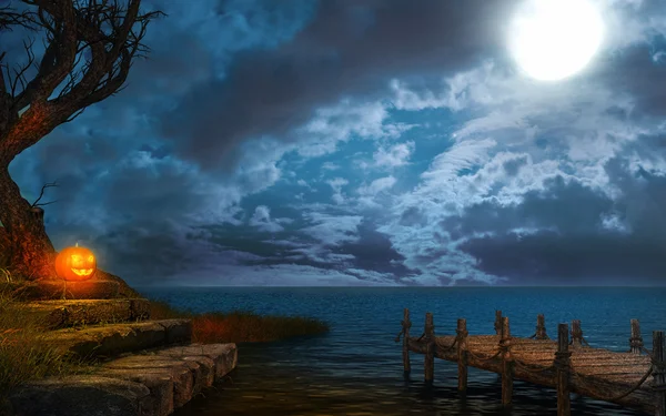 Göl ile Halloween sahne — Stok fotoğraf
