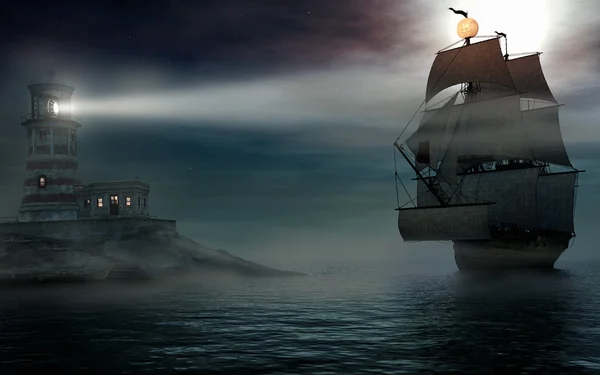 Старый корабль в тумане — стоковое фото