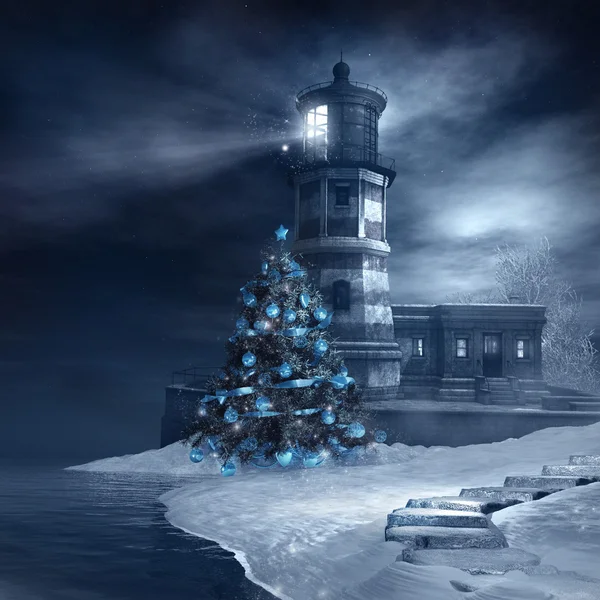 Lighthouse and christmas tree — Stock Photo, Image