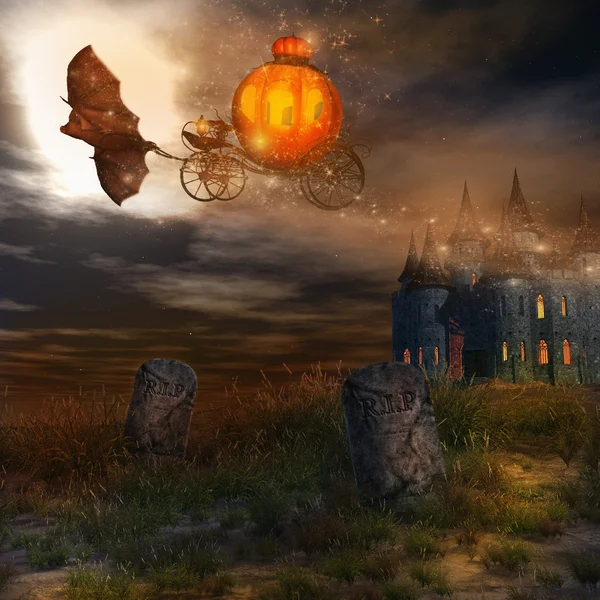 Flying pumpkin carriage — Stock Photo, Image