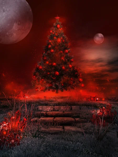 Красная сияющая рождественская ёлка — стоковое фото