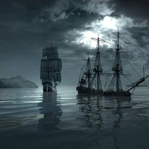 Корабль, плывущий через море
