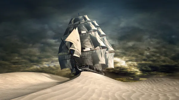 Корабль в пустыне — стоковое фото