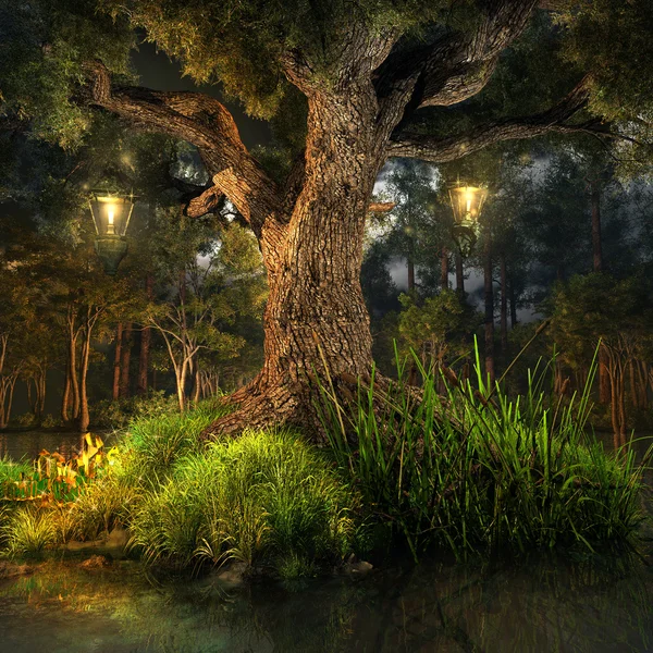 Árvore com lanternas — Fotografia de Stock