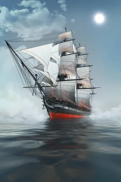 Sea Landscape Sailing Ship Fog — Stock Photo, Image