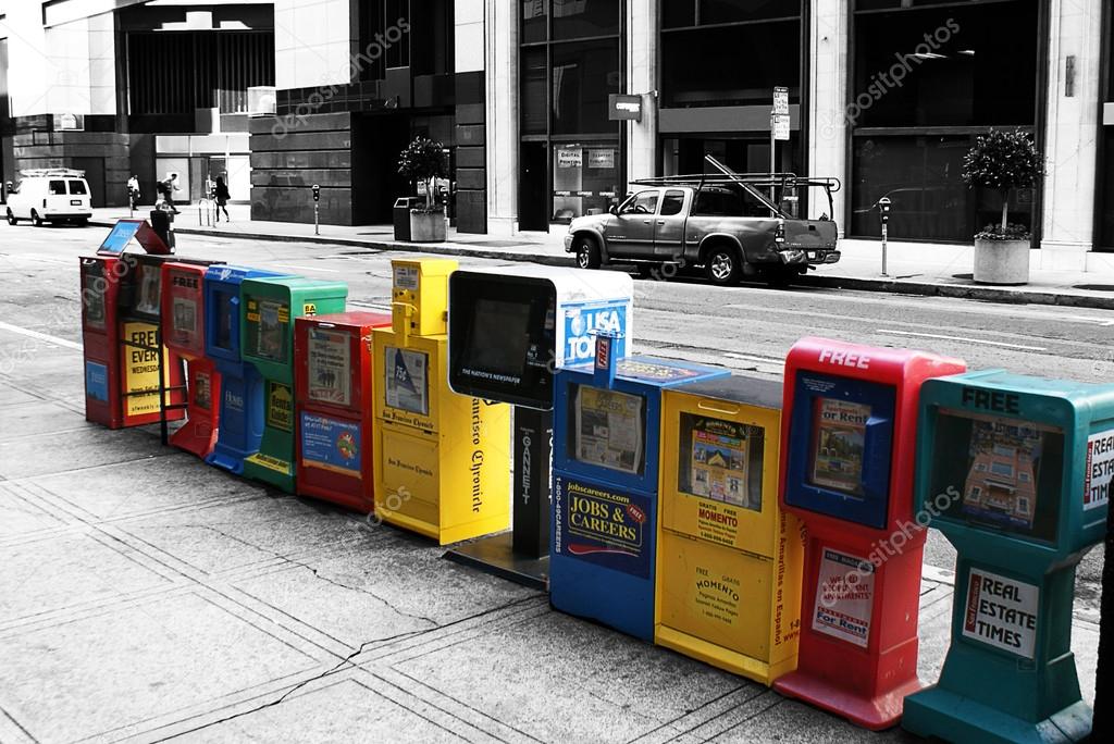 Newspaper vending machines.San Francisco, California.USA