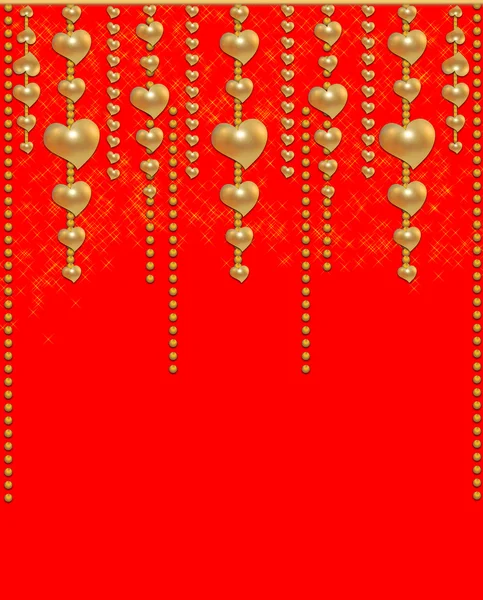 Gold beads and hearts — Stock Photo, Image