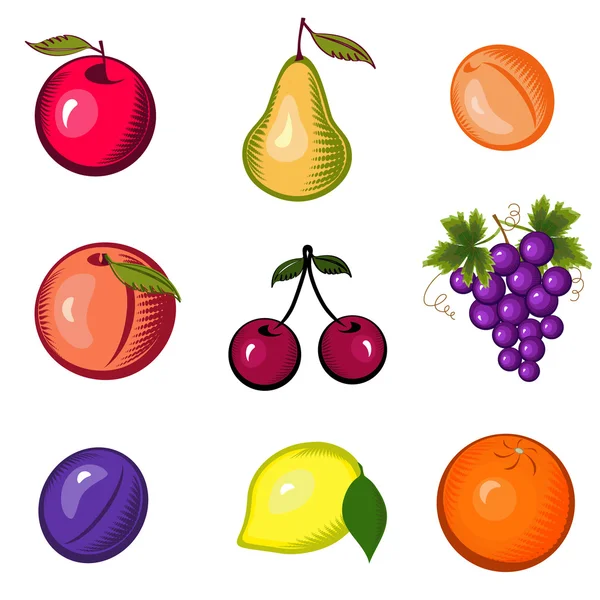 Brillante juego de frutas — Archivo Imágenes Vectoriales