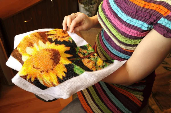Embroidery by beads — Stock Photo, Image
