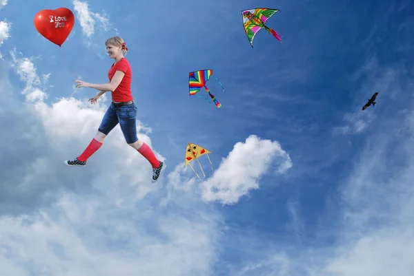 Colorful flight in clouds — Stock Photo, Image