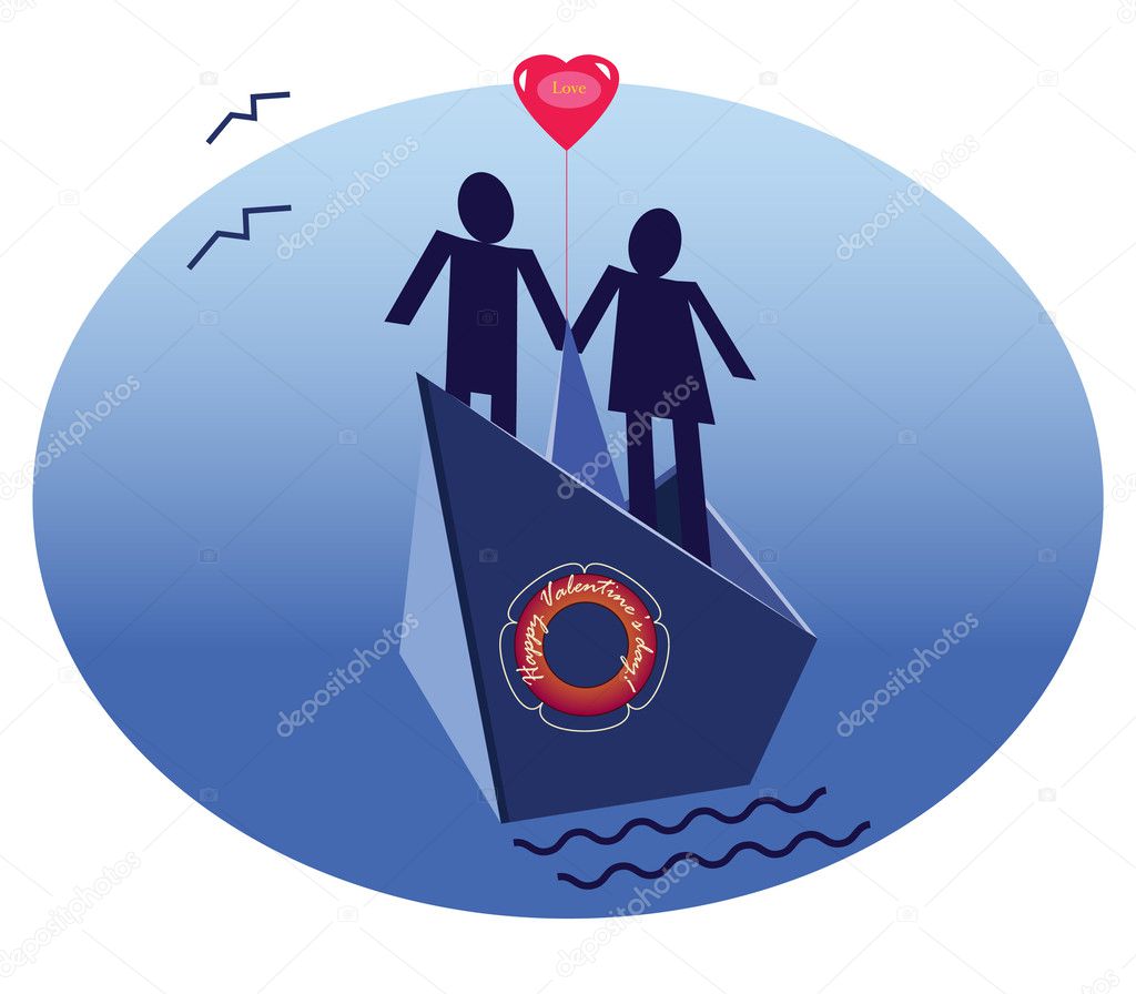 Beloved pair on a ship, vector illustration