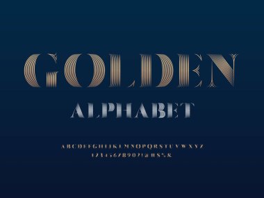 Büyük harf, sayı ve sembollerle biçimlendirilmiş modern zarif alfabe tasarımının vektörü