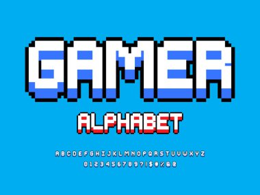 büyük harf, sayı ve sembol ile piksel biçimi yazı tipi tasarımı