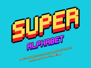 büyük harf, sayı ve sembol ile piksel biçimi yazı tipi tasarımı