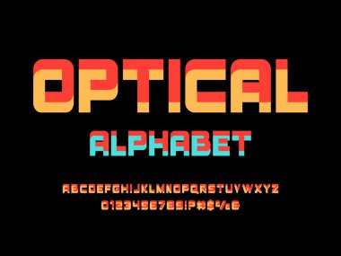 Büyük harf, sayı ve sembollerle optik illüzyon alfabe tasarımı