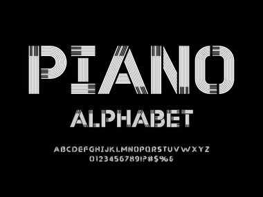 Müzik piyano yazı tipi ve alfabe dizaynı vektörü büyük harf, sayı ve semboller