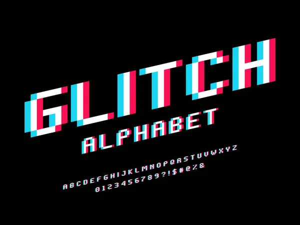 Шрифт Стиле Glitch Pixel Прописью Числами Символом — стоковый вектор