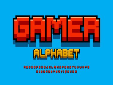 büyük harf, sayı ve sembol ile piksel biçimi yazı tipi tasarımı