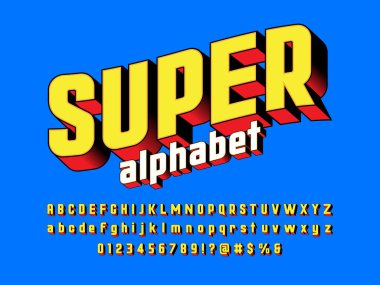 Büyük, küçük, numaralar ve sembollerle biçimlendirilmiş modern alfabe tasarımının vektörü