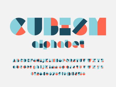 Modern soyut alfabe dizaynının vektörü büyük, küçük, sayılar ve semboller