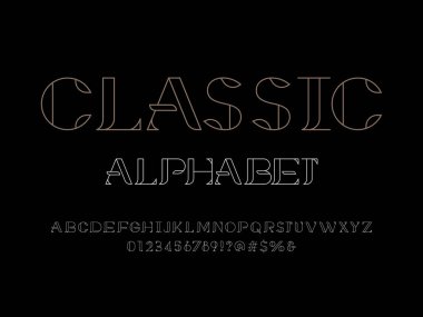 Büyük, küçük, rakamlar ve sembollerle biçimlendirilmiş modern zarif alfabe tasarımının vektörü