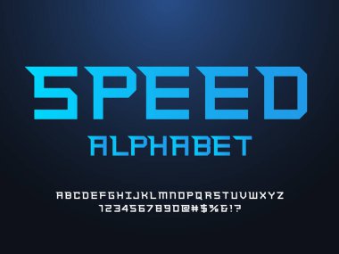 Hız yarışı alfabesi dizaynı büyük harf, sayı ve sembol ile