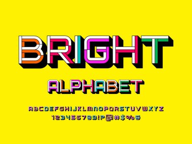 Büyük harf, sayı ve sembollerle biçimlendirilmiş modern alfabe tasarımının vektörü