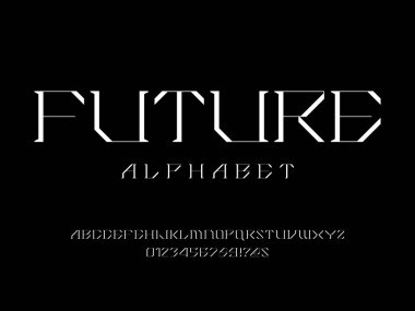 Büyük harf, sayı ve sembollerle modern soyut alfabe tasarımının vektörü