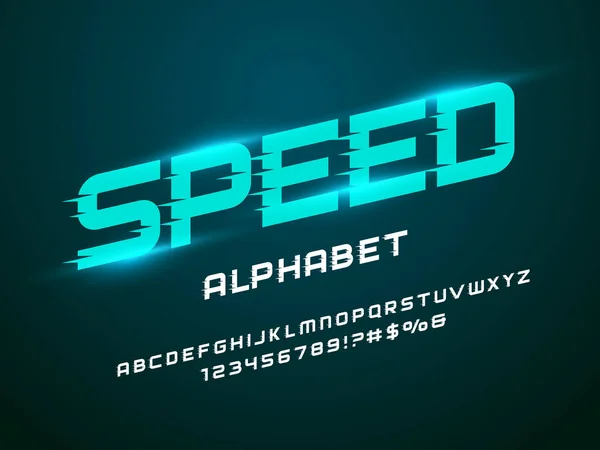 Дизайн Алфавіту Швидкістю Верхнім Регістром Цифрами Символом — стоковий вектор