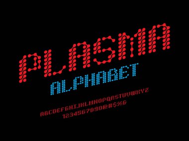 Büyük harf, sayı ve sembol içeren fütüristik soyut alfabe tasarımı