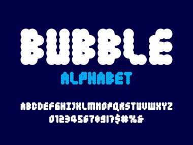 Kabarcık alfabe tasarımının büyük harf, sayı ve sembollerinin vektörü