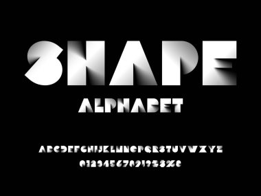 Modern soyut gölge alfabe dizaynını büyük harf, sayı ve sembollerle gösteren vektör