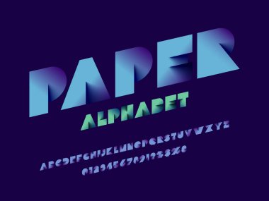 Modern soyut gölge alfabe dizaynını büyük harf, sayı ve sembollerle gösteren vektör